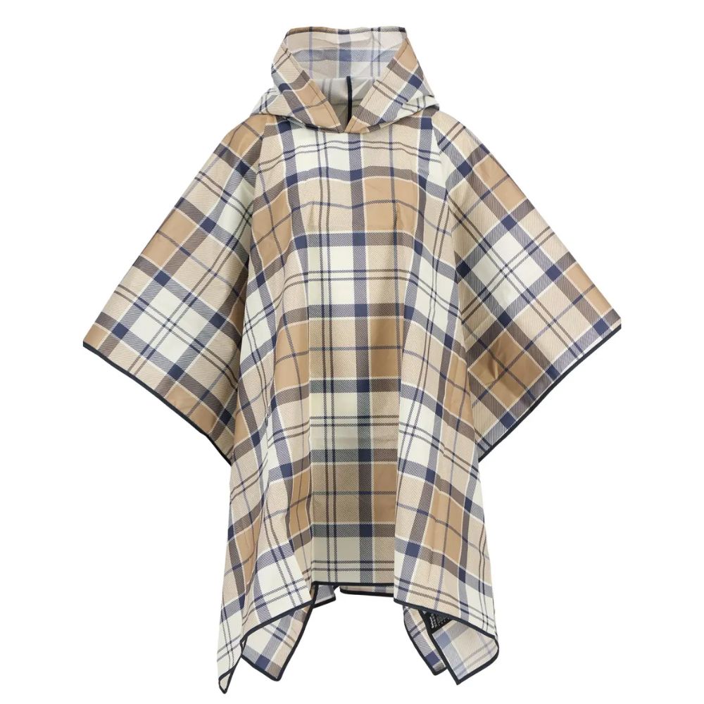 Barbour Portree Tartan Showerproof Poncho In Hessian/Navy Tartan