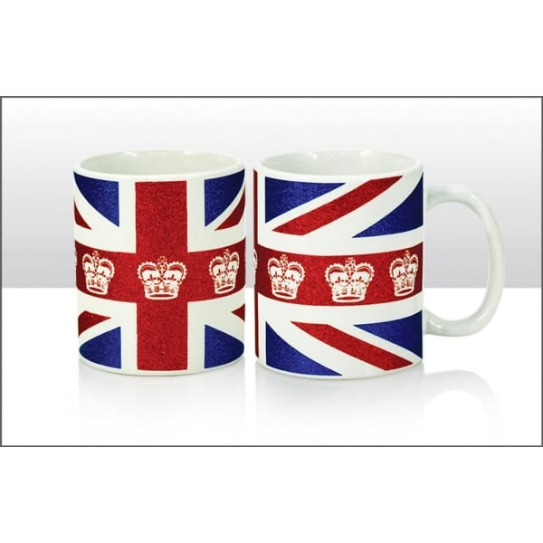Union Jack With Crown & Glitter Mug 11oz By British Food Supplies