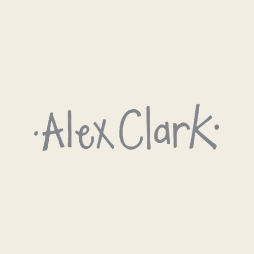 The text 'Alex Clark' is written in a dark gray handwritten-style font centered on a plain warm off-white background.