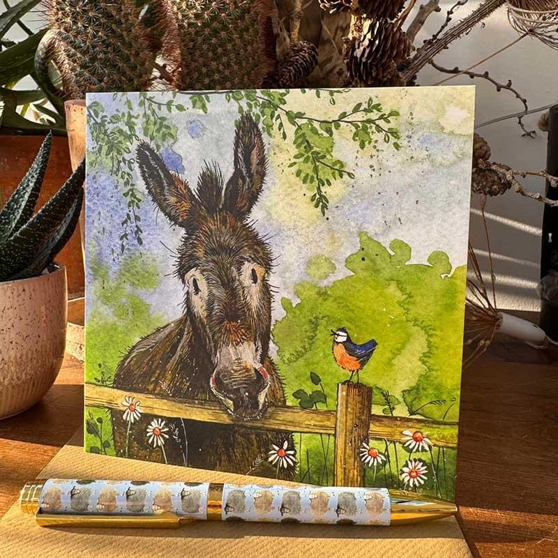 Alex Clark Donkey and Blue Tit Blank Card