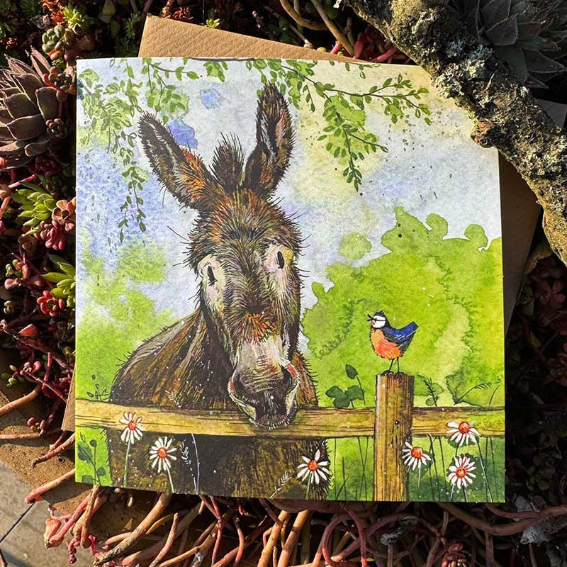Alex Clark Donkey and Blue Tit Blank Card
