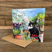 Alex Clark Cat and Tulips Blank Card product image with Cat