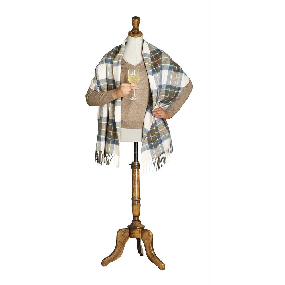 Moon Lambswool Tartan Scarf Muted Blue Stewart