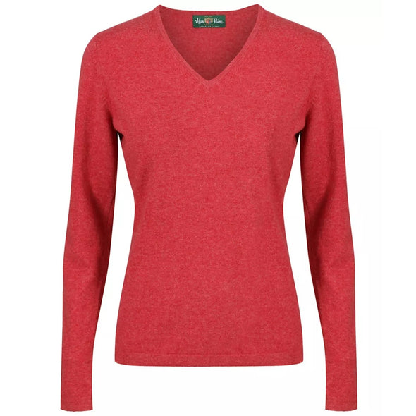 Alan Paine Ladies Long Sleeve V-Neck Sweater - Rosso Size US06