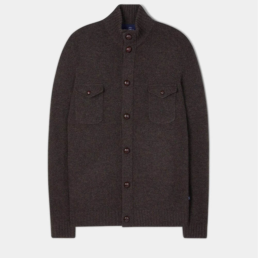 Alan Paine Attadale Button Front Mock Neck In Cocoa Size-XXL