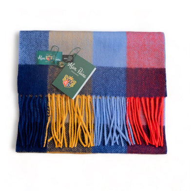 Alan Paine Chilworth Square Block Wool Scarf Blue One Size
