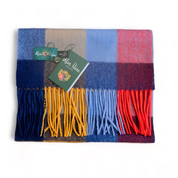 Alan Paine Chilworth Square Block Wool Scarf Blue One Size