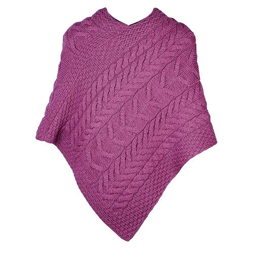 Aran Super Soft Merino Wool Triangular Poncho, Jam Poncho product image with Aran, Merino, Wool