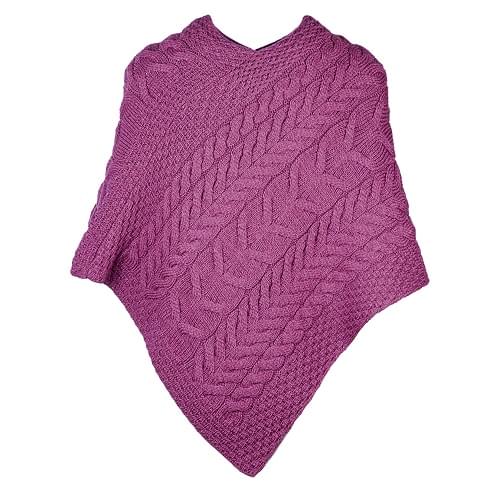 Aran Super Soft Merino Wool Triangular Poncho, Jam Poncho product image with Aran, Merino, Wool
