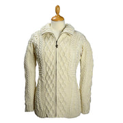 Aran Zipper Cardigan with Full Neck Merino White Cardigan product image with Aran, Merino