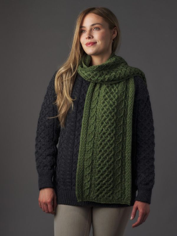 Aran Tree of Life Super Soft Merino Scarf Meadow Green One Size Scarf product image with Aran, Merino