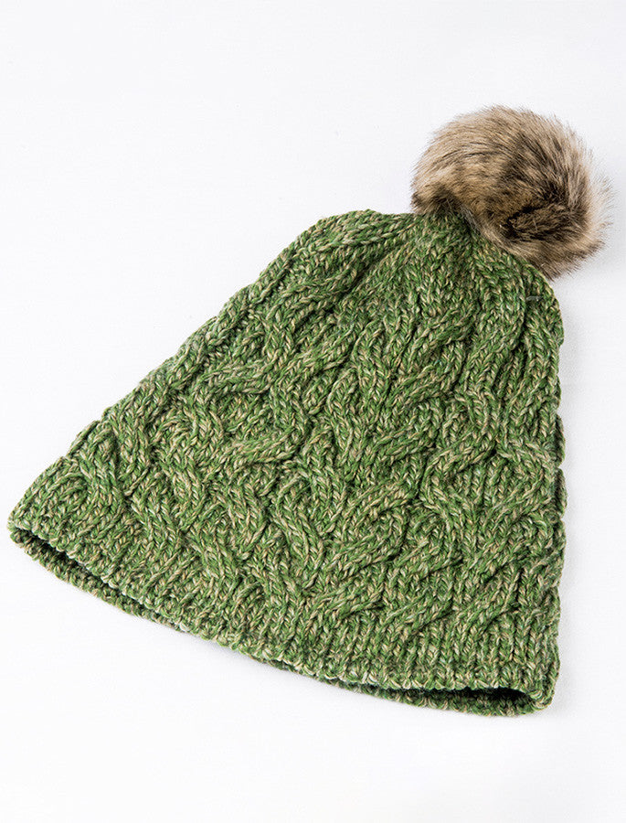 Aran Bobble Hat Colour Meadow Green One Size