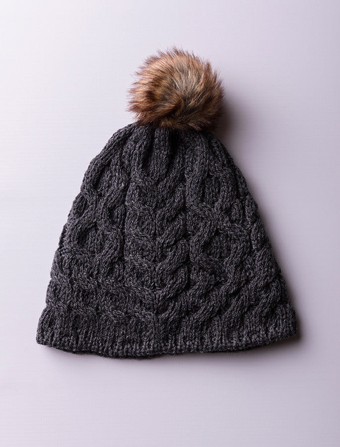 Aran Bobble Hat Colour Slate Grey One Size