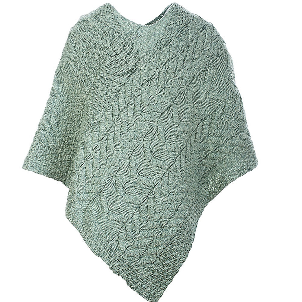 Aran Super Soft Merino Wool Triangular Poncho In Sea Foam Green One Size Poncho product image with Aran, Merino, Wool