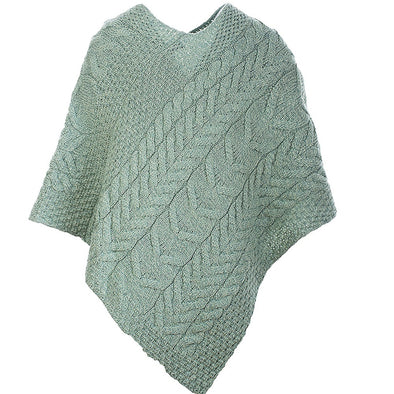 Aran Super Soft Merino Wool Triangular Poncho In Sea Foam Green One Size