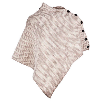 Aran Super Soft Merino Wool Herringbone Poncho Wicker/White One Size