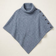 Aran Herringbone Poncho with Buttons In Blue One Size Poncho product image with Aran