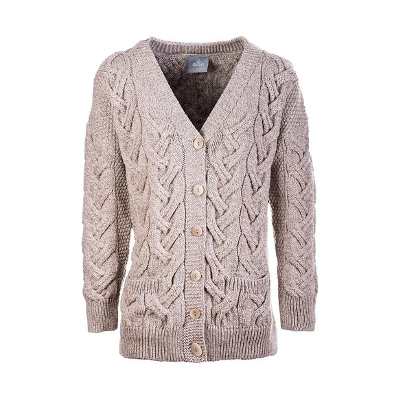 Aran Ladies Super Soft Merino Chunky V Cable Cardigan, Classic Aran XS