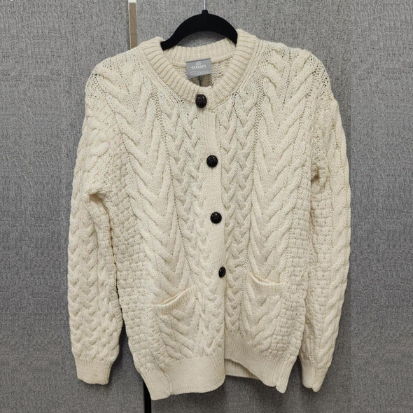 Aran Ladies Supersoft Merino Wool Cable Crew Cardigan Size L
