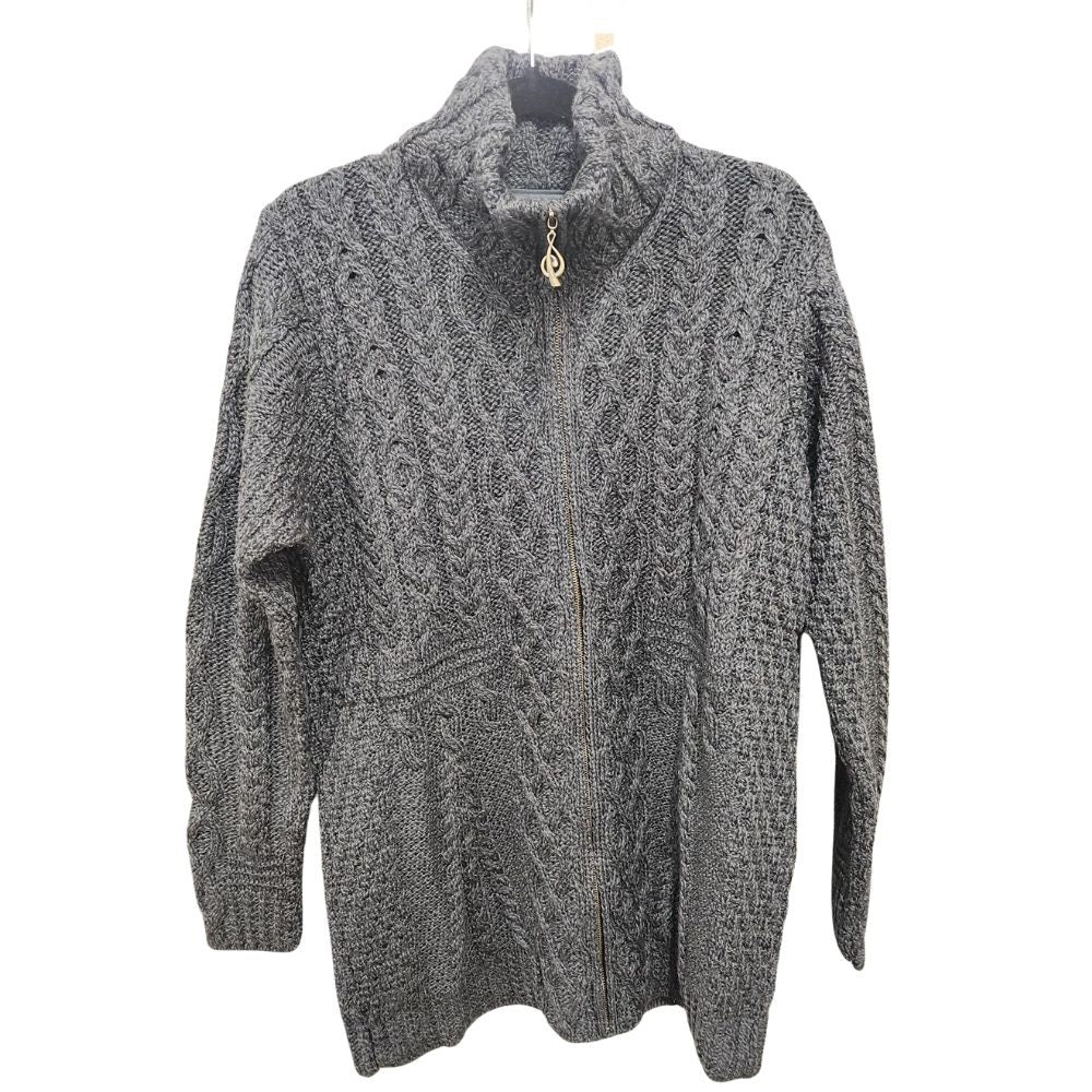Aran Zipper Cardigan with Full Neck Merino Derby Sweater Size M Cardigan product image with Aran, Merino