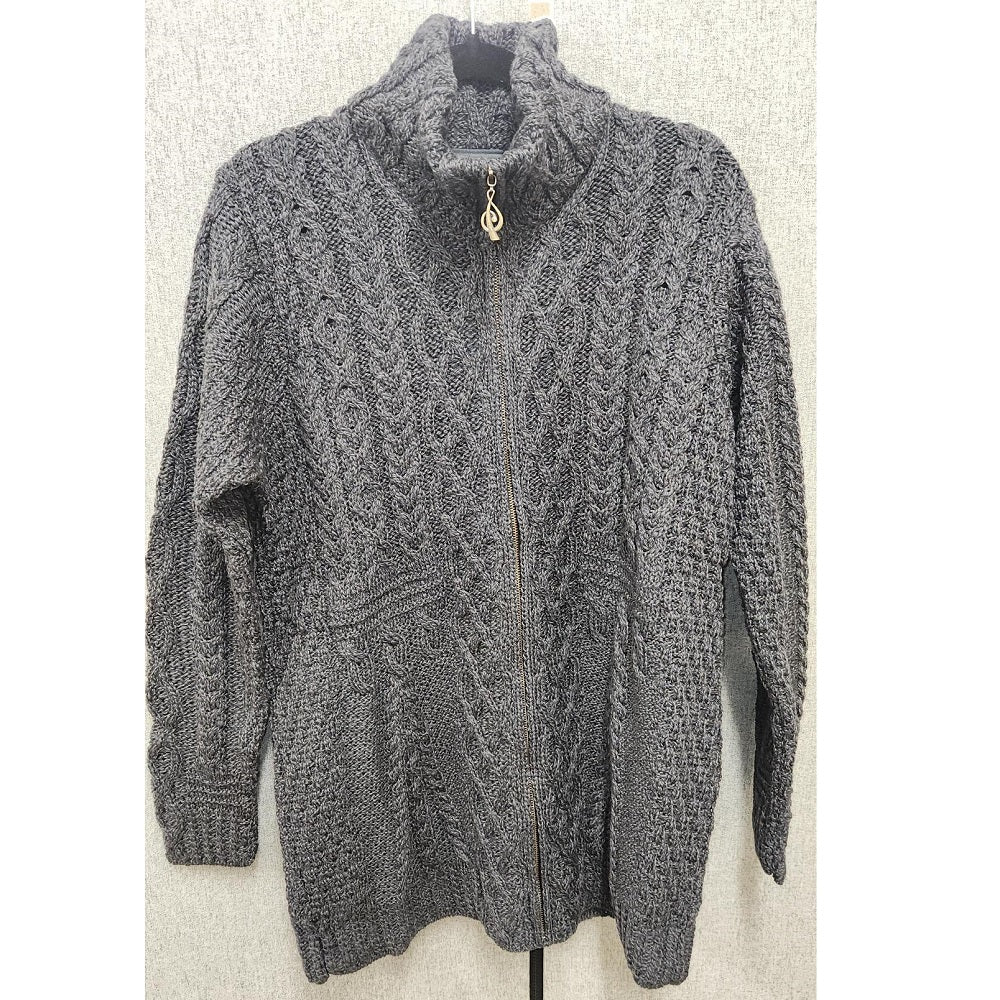 Aran Zipper Cardigan with Full Neck Merino Derby Sweater