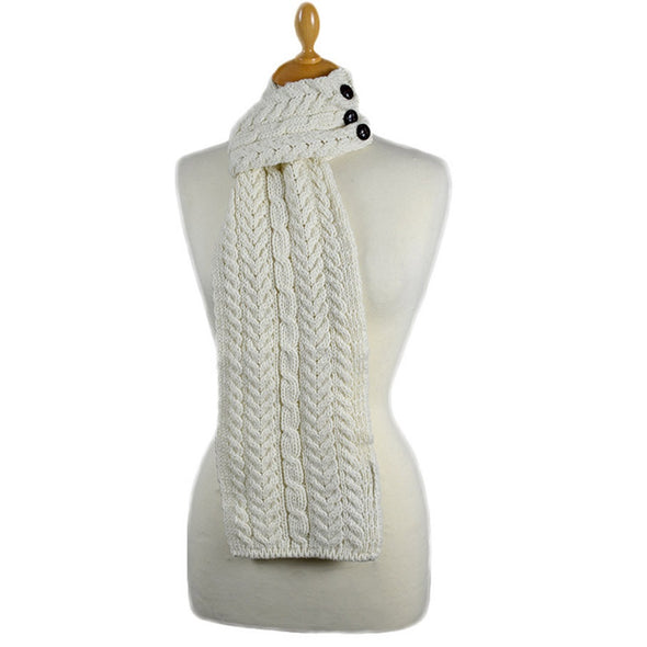 Aran Buttoned Loop Scarf Colour White One Size