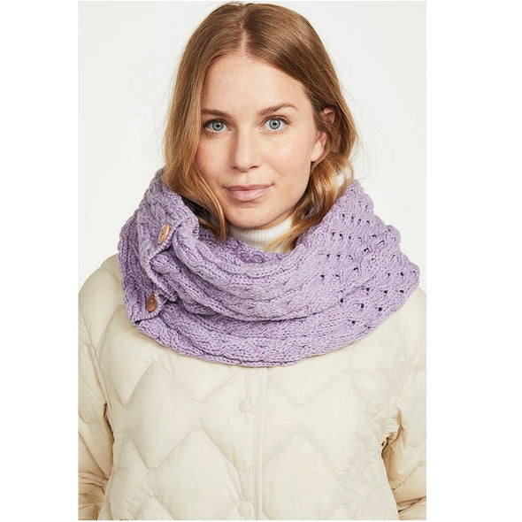 Aran Snood Scarf with Buttons Color Lavender One Size