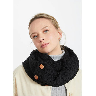 Aran Snood Scarf with Buttons Color Black One Size
