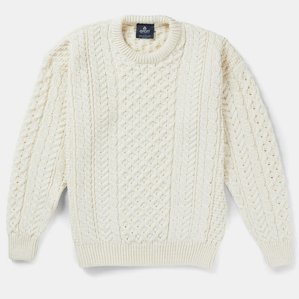 Aran Wool Merino Traditional Sweater White Size M