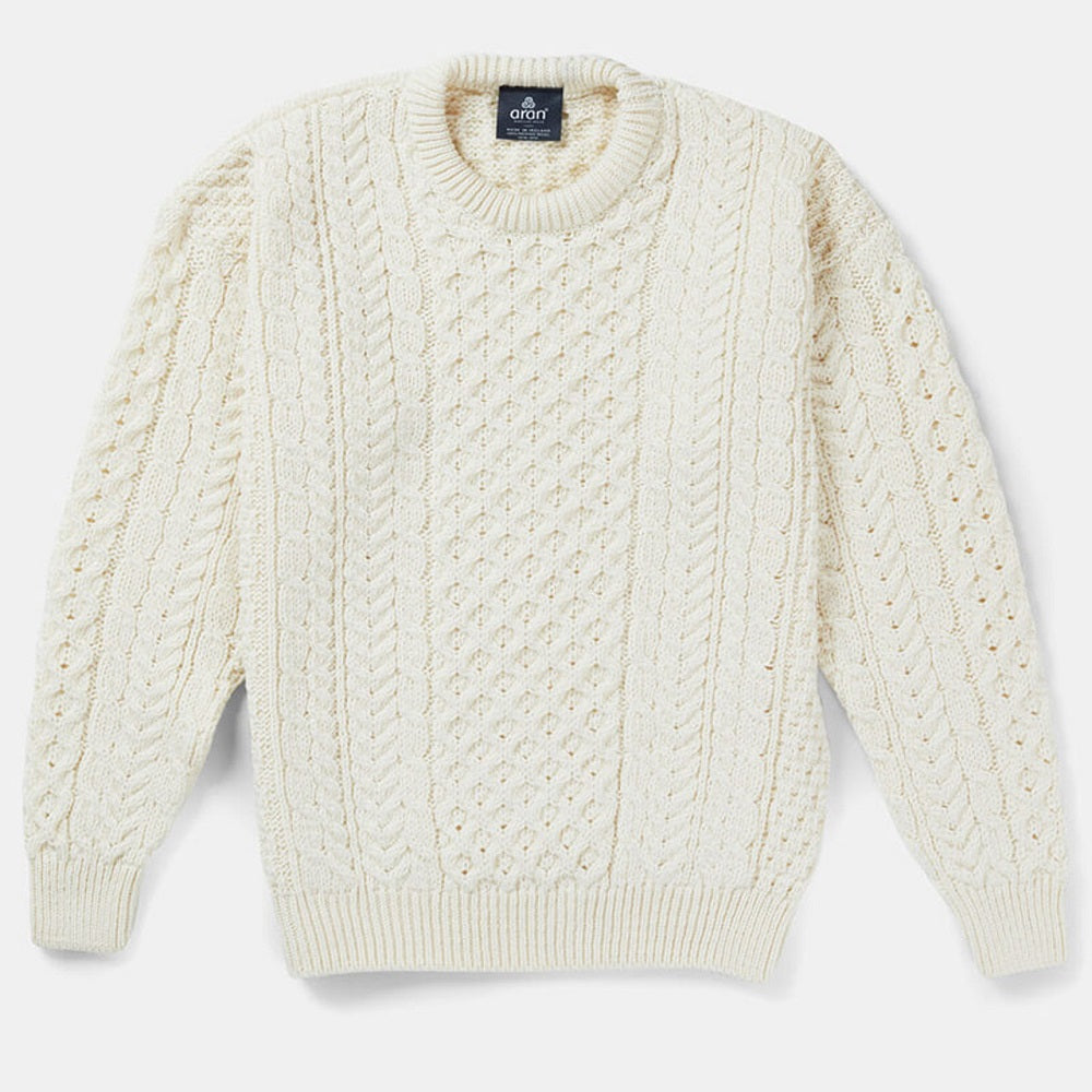 Aran Wool Merino Traditional Sweater White Size L