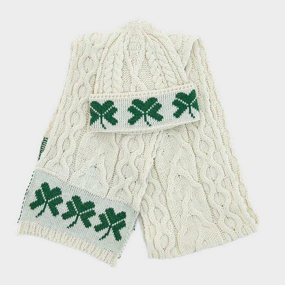 Aran Shamrock Scarf Colour White/Kiwi One Size