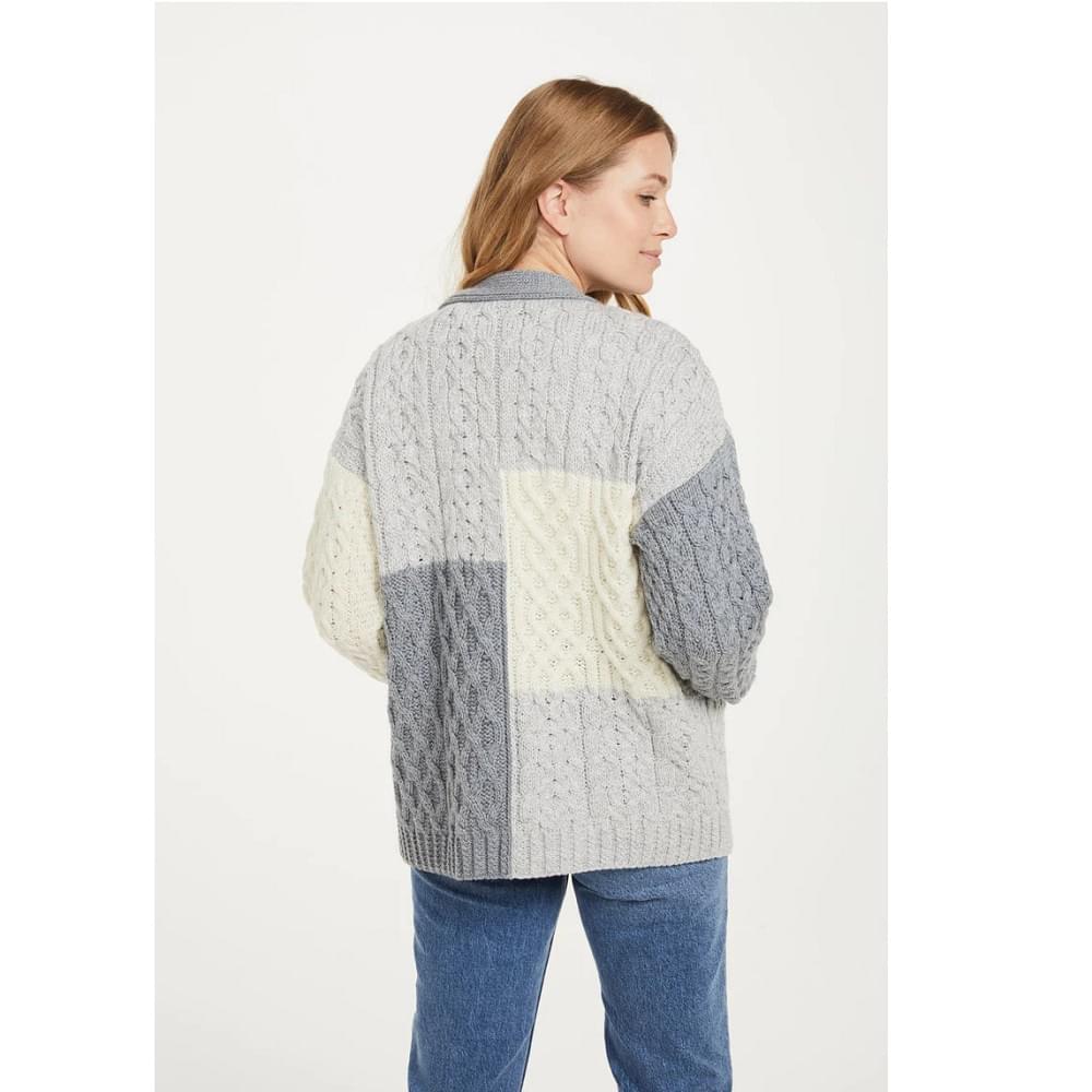 Aran Patchwork Cardigan - 3 Colour Feather Grey/Ocean Grey/Classic Aran