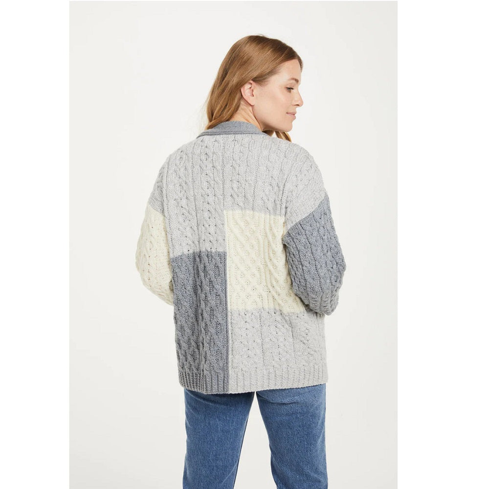 Aran Patchwork Cardigan - 3 Colour Feather Grey/Ocean Grey/Classic Aran
