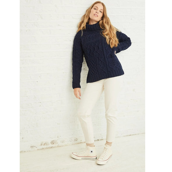 Aran Oversized Sweater Merino Navy Size S