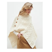 Aran Merino Button Poncho Merino White One Size Poncho product image with Aran, Merino