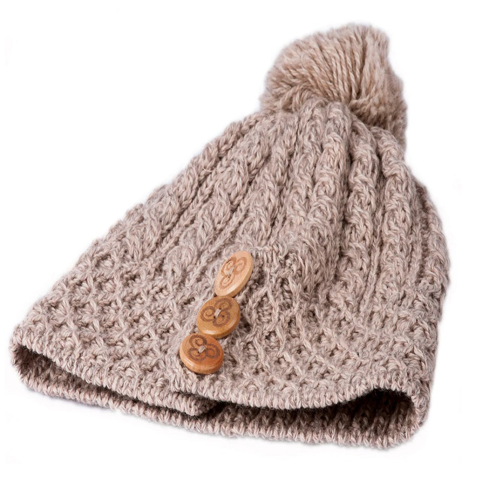 Aran 3 Button Merino Hat Wicker One Size