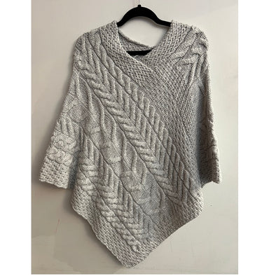 Aran Super Soft Merino Wool Triangular Poncho Feather Grey One Size