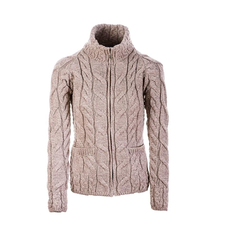 Aran Super Soft Merino Shaped Zipper Cardigan/Mock Turtleneck ToastOat Cardigan product image with Aran, Merino