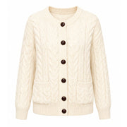 Aran Women's Cable and Weave Lumber Crew Cardigan In Classic Aran