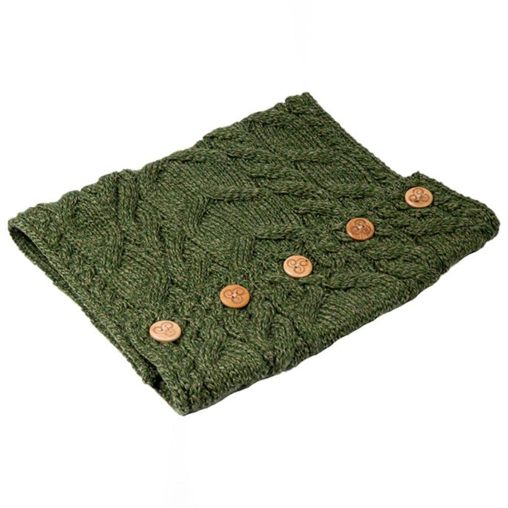 Aran Merino Wool Button Scarf  Soft Irish Knitwear Meadow Green One Size
