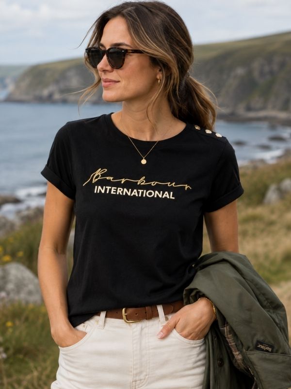 Barbour International Women Grid T-Shirt Black Size US8