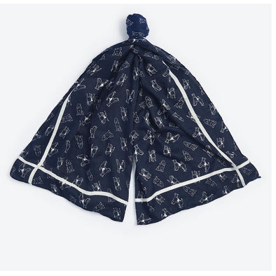 Barbour Dog-Print Scarf Wrap Navy/Cloud One Size