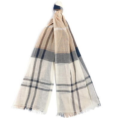 Barbour Womens Abigail Tartan Scarf Antique White/Pink One Size