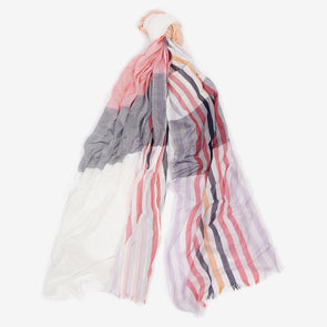 Barbour Kendra Check & Stripe Scarf In Classic White