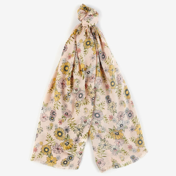 Barbour Oversized Floral Print Scarf In Peach