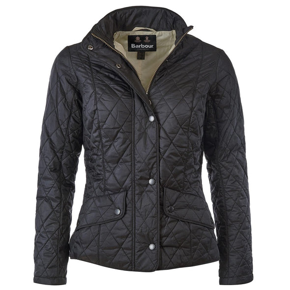 Barbour Flyweight Cavalry Quilted Jacket In Black/Stone Size US6