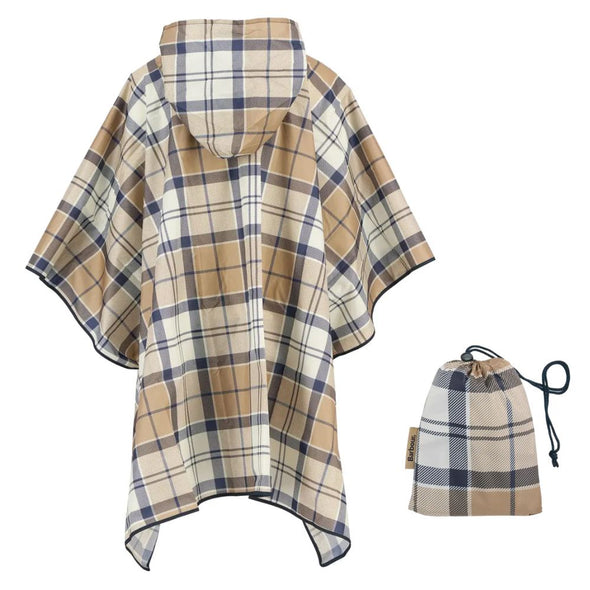 Barbour Portree Tartan Showerproof Poncho In Hessian/Navy Tartan One Size