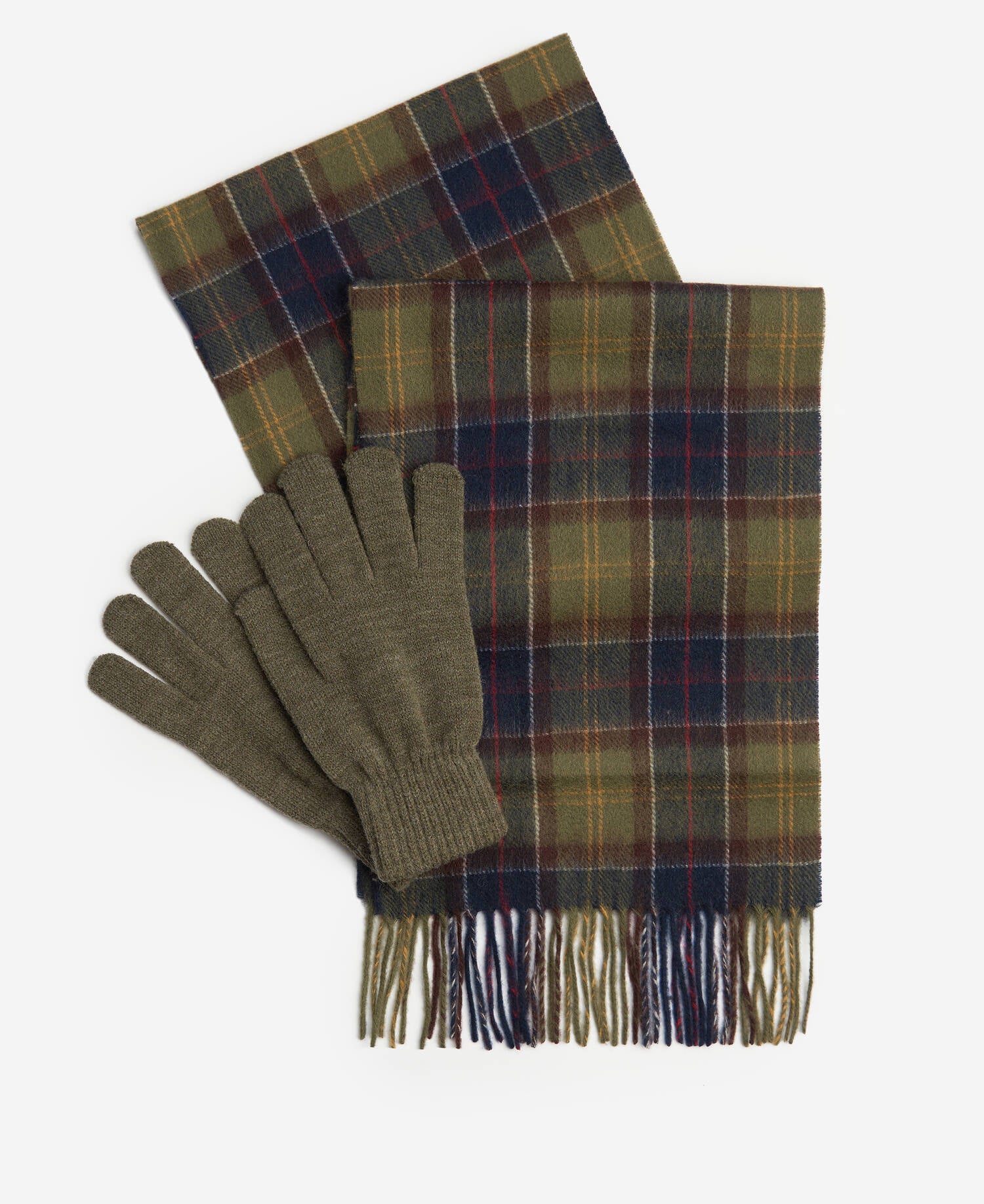 Barbour Tartan Scarf & Glove Gift Set in Classic-Olive One Size