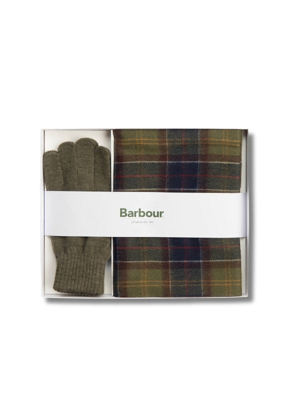 Barbour Tartan Scarf & Glove Gift Set in Classic-Olive One Size
