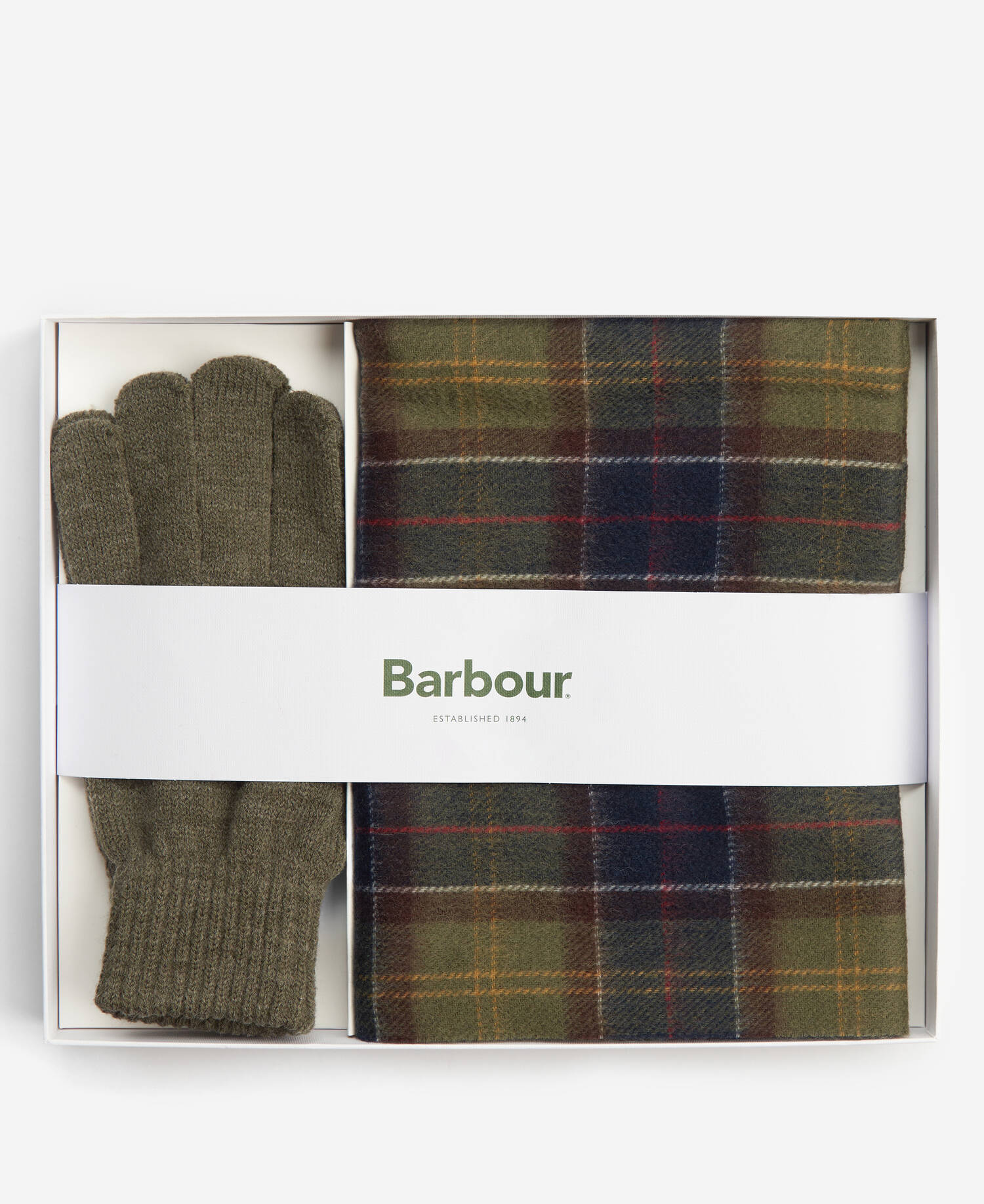 Barbour Tartan Scarf & Glove Gift Set in Classic-Olive One Size